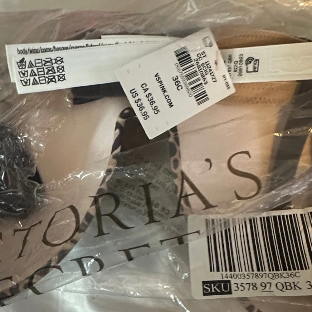 PINK Victoria's Secret Push Up Leopard Print Bra - Tan/Black 36C - Picture 4 of 5